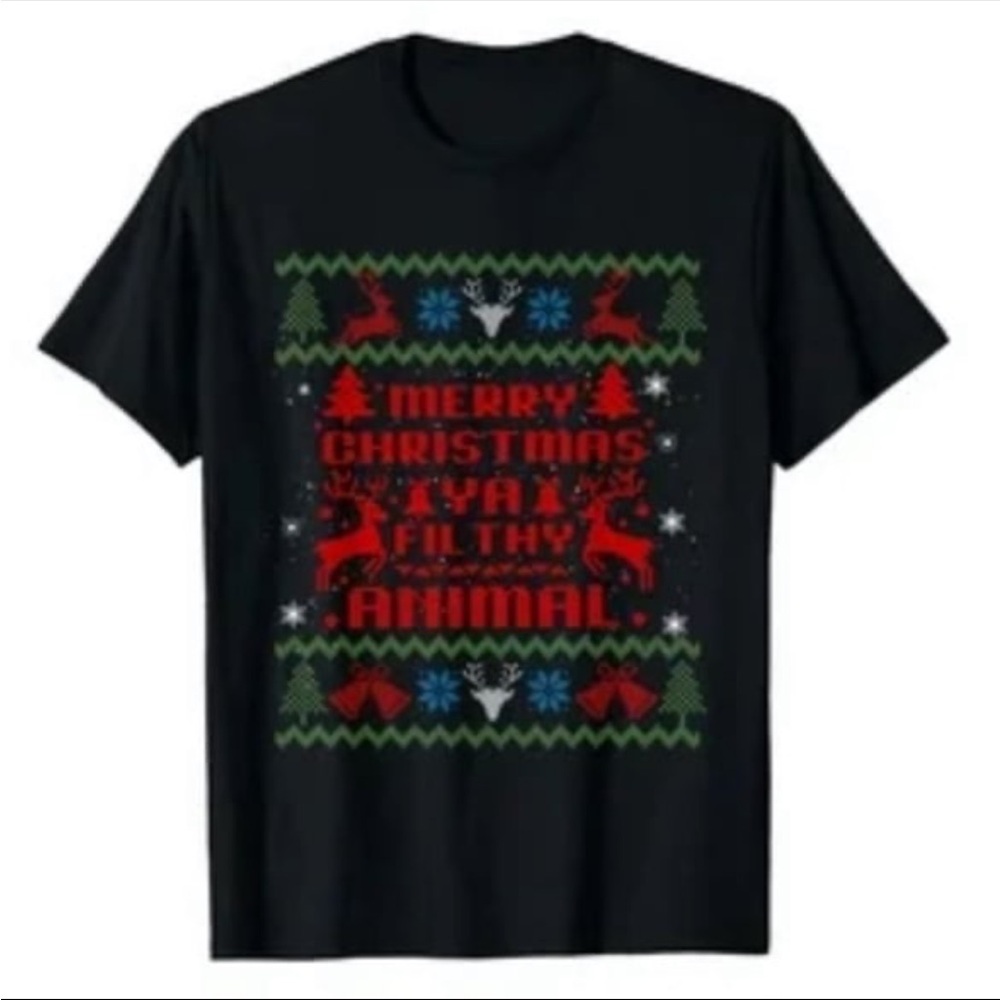 🔥 5/$25 Merry Christmas Ya Filthy Animal Home Alone Christmas Shirt Navy Adult L